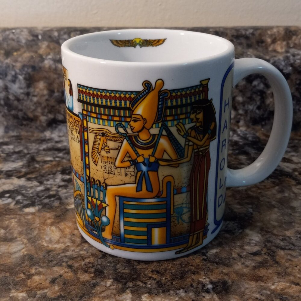Egyptian Hieroglyphics HAROLD Coffee Mug Cup Luxor Hotel  Las Vegas Vintage